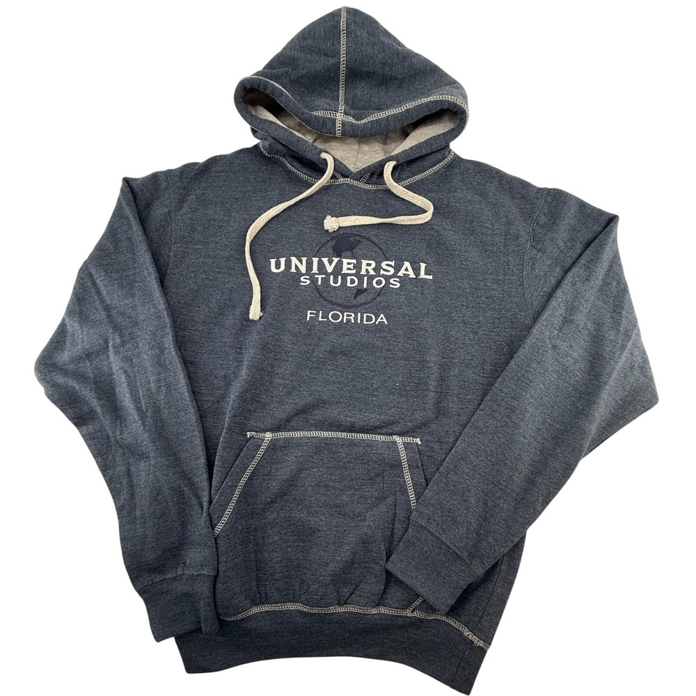 Universal Studios Florida Hoodie Mens Medium Blue Pullover Graphic Logo‎ Theme